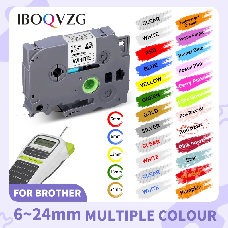 IBOQVZG 6mm/9mm/18mm/24mm 231 Label Tape 12mm Compatible for Brother Ptouch Label Maker Ribbon tze231 tze221 for PTH110 PTD210