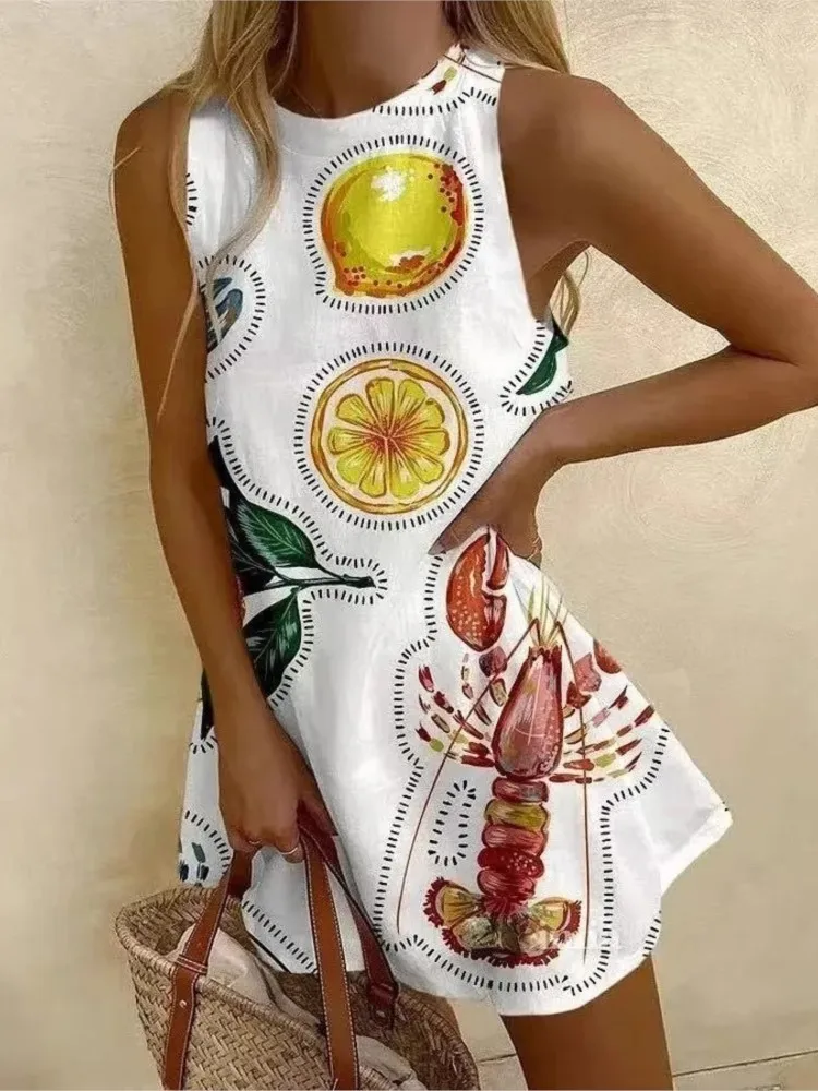 Vestido estampado de verano para mujer, nuevo vestido Vintage de una pieza sin mangas, vestidos de playa para vacaciones, nueva ropa de mujer, ropa de playa