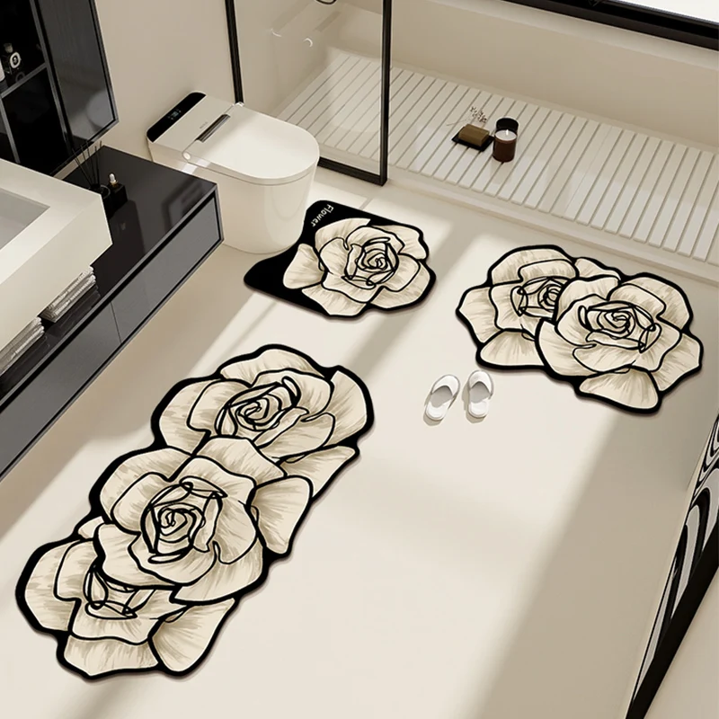 VIKAMA 1/3PCS Carpet French Premium Shaped Toilet Carpet Light Luxury Bathroom Toilet Absorbent Non-slip Cushion Home Decoration