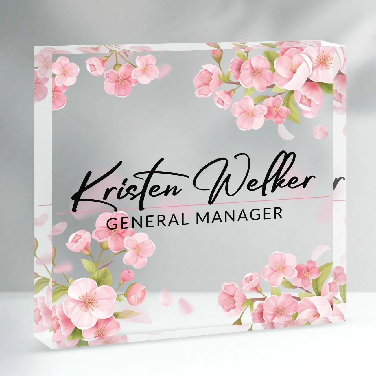 [2D Flach] Modernes Blumen-Acryl-Schreibtisch-Namensschild, Elegante Desktop-Dekoration (Nur Dekoration)