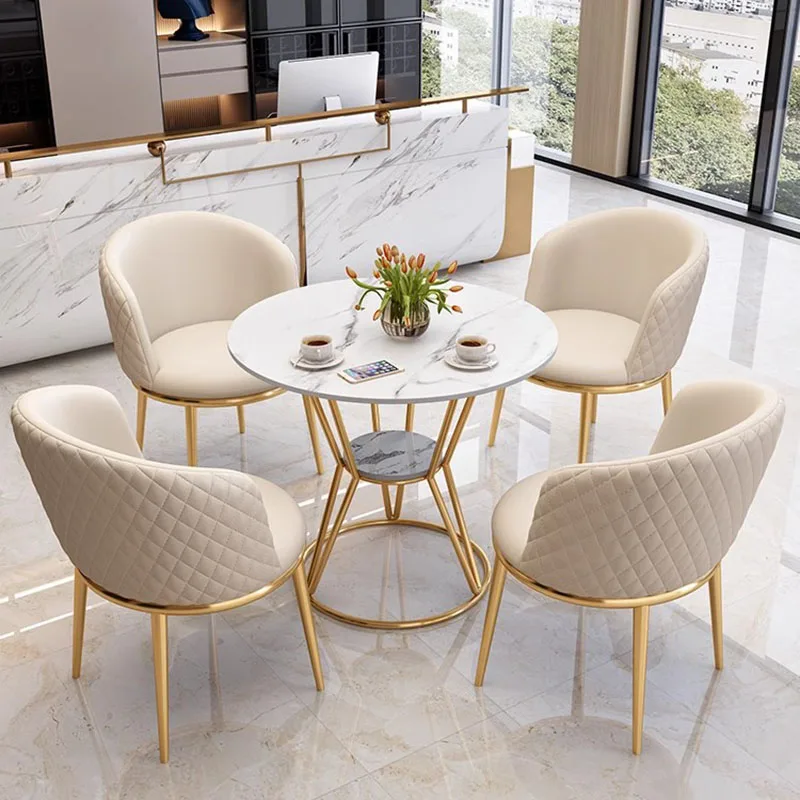 Luxury Café Furniture Sets Metal Round Console Minimalist Heated Table Marble Center Restaurant Design Muebles Cafe Furniture