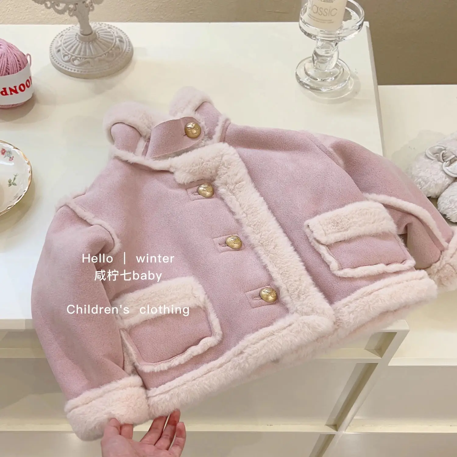2026 Winter New Girls Leather Jacket Solid Color Lamb Fleece Lining Thick Warm Lapel Coat For 2-8Y Teen Girls Fashion Outerwear