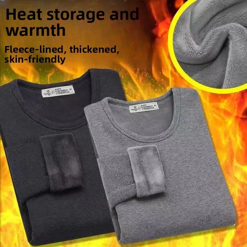 سميكة الصوف جولة الرقبة طويلة الأكمام الرجال قاعدة قميص دافئ سليم صالح الشتاء الملابس الداخلية عارضة نمط تي شيرت أعلى #3