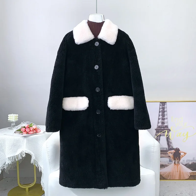 AYUNSUE Fashion 100% Sheep Shearing Jacket Pink Fur Coat Women Wool Jackets for Women 2023 Winter Fur Coats Streetwear Abrigos