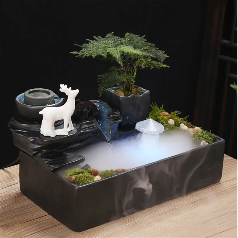 Ceramic Cat Water Fountain, Indoor Decor, Zen Drinker for Pet, Desktop Waterfall, Extravagant Ornaments, Spray Landscape, Pet