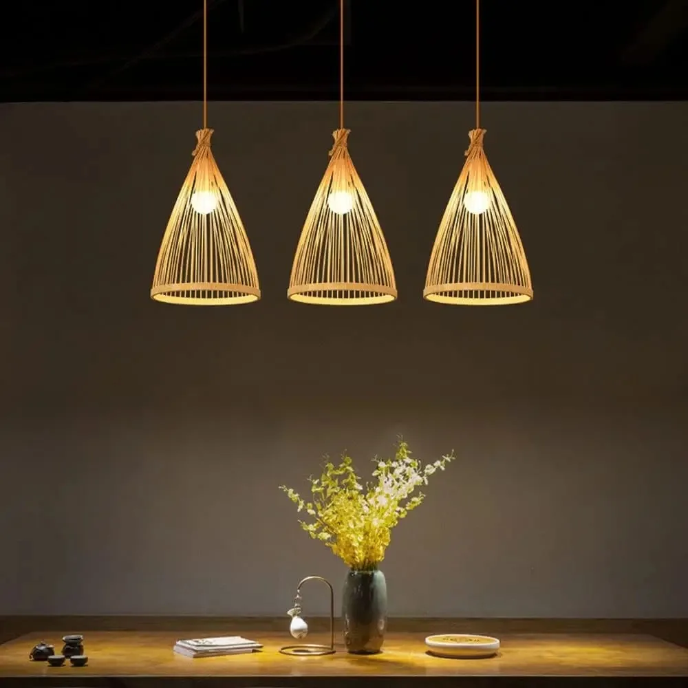 Bamboo Lampshade Led Pendant Lamp Natural Rattan Wicker Ceiling Chandeliers Hand Woven E27 Lighting Fixtures Hanging Light