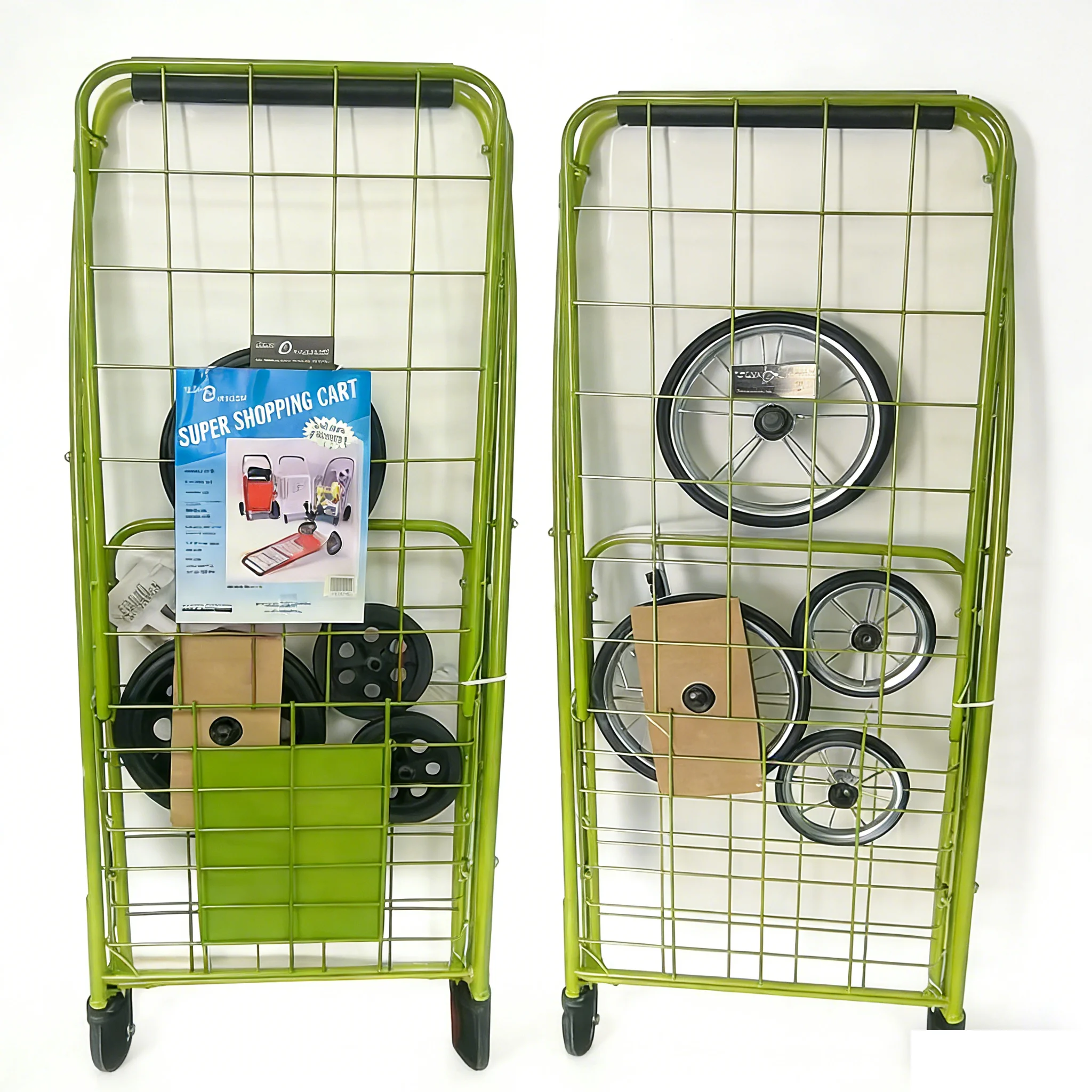 2pcs/pack Portable Folding Home Cart Shopping Trolley Lightweight Multi-Functional Kitchen Storage Utility Basket with Wheels