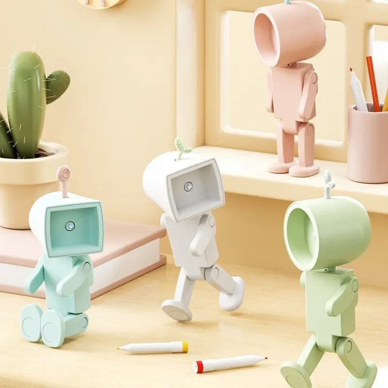 Robot Shape Night Light LED Mini Cartoon Bedside Desktop Atmosphere Magnetic Pendulum Cute Mobile Phone Holder Children's Gifts