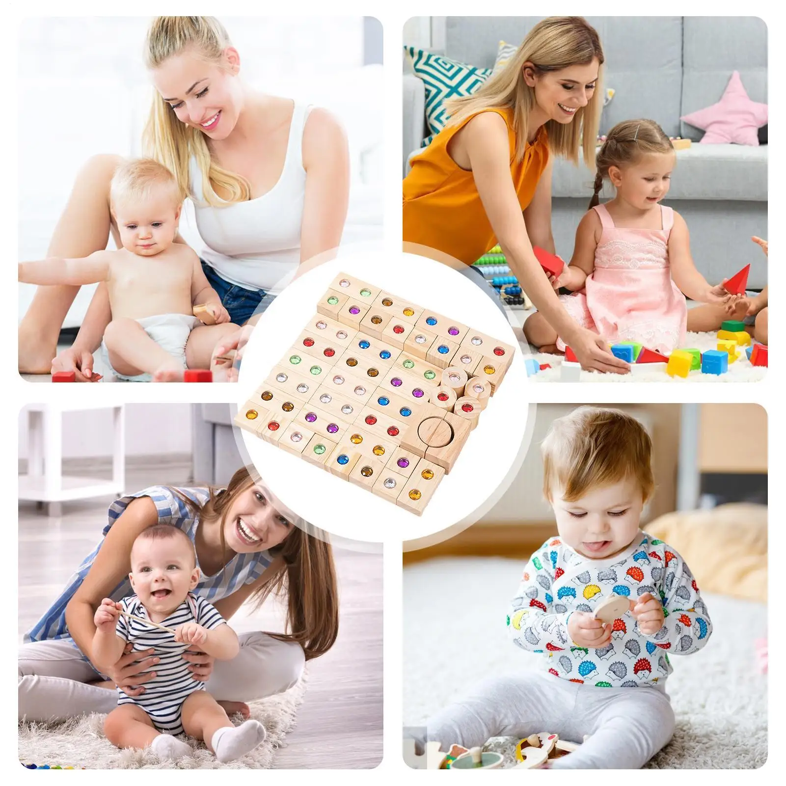 Juego de bloques de construcción de madera para niños, cubo de apilamiento de arcoíris, juego de torre apilable de arcoíris, construcción de bloques acrílicos para 3