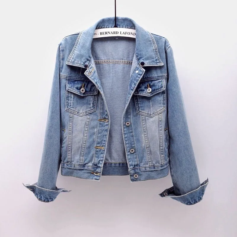 S-5XL Women Denim Jackets Spring Autumn Single-Breasted Detachable Hood Short Jean Jacket All-Match Casual Slim Outerwear