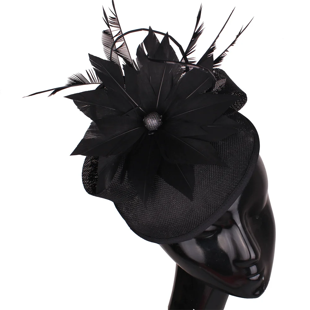 

New Black Gorgeous Fascinator Hat With Clips Elegant Women Fancy Feathers Wedding Hats Bridal Hair Accessories Lady Millinery