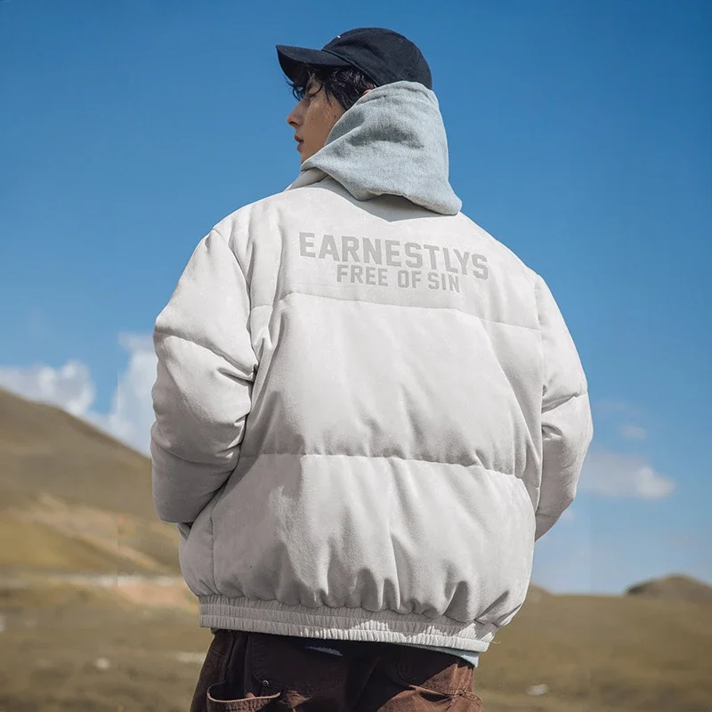 Vestiti di cotone addensato scamosciato per uomo inverno nuovi vestiti di cotone marchio di moda cappotto di pane stampato floccato