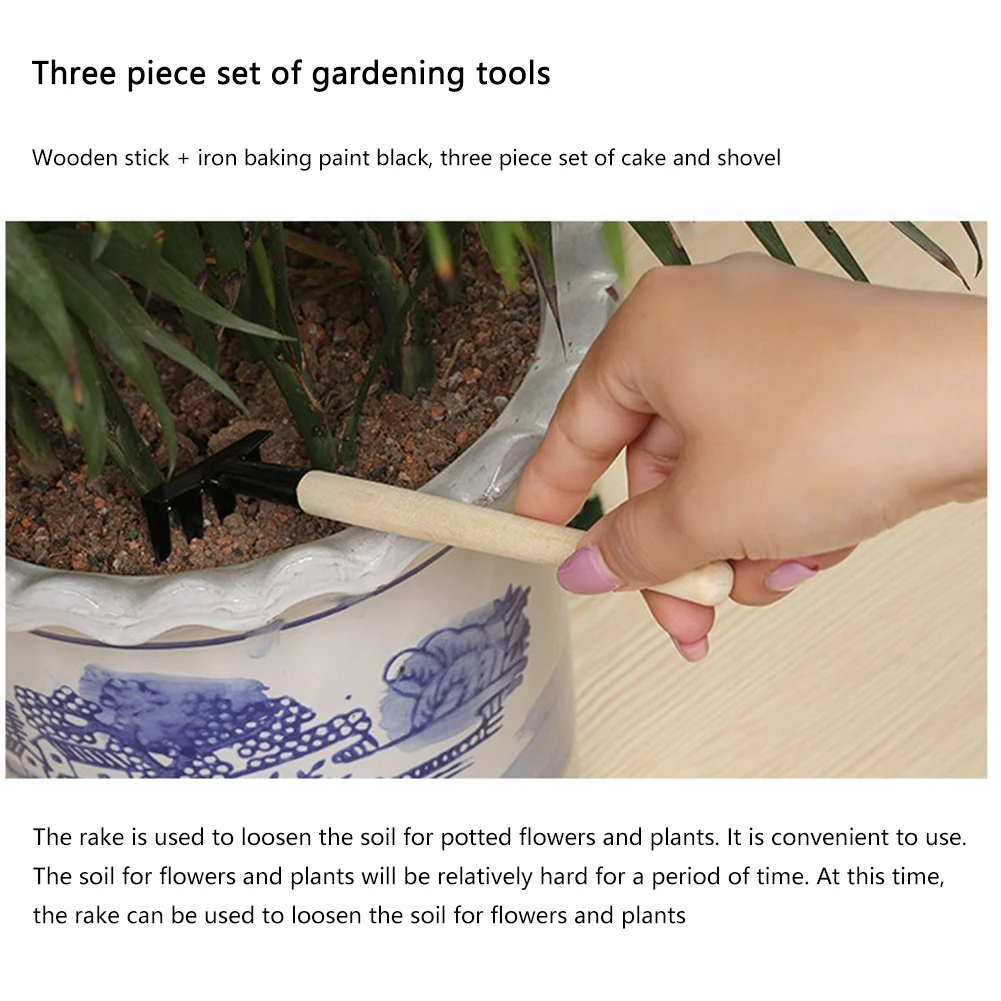 

3Pcs Shovel Rake Spade Set Small Rake Shovel Spade Multifunction Bonsai Tools Set Wooden Handle Garden Tool Sets for Kids
