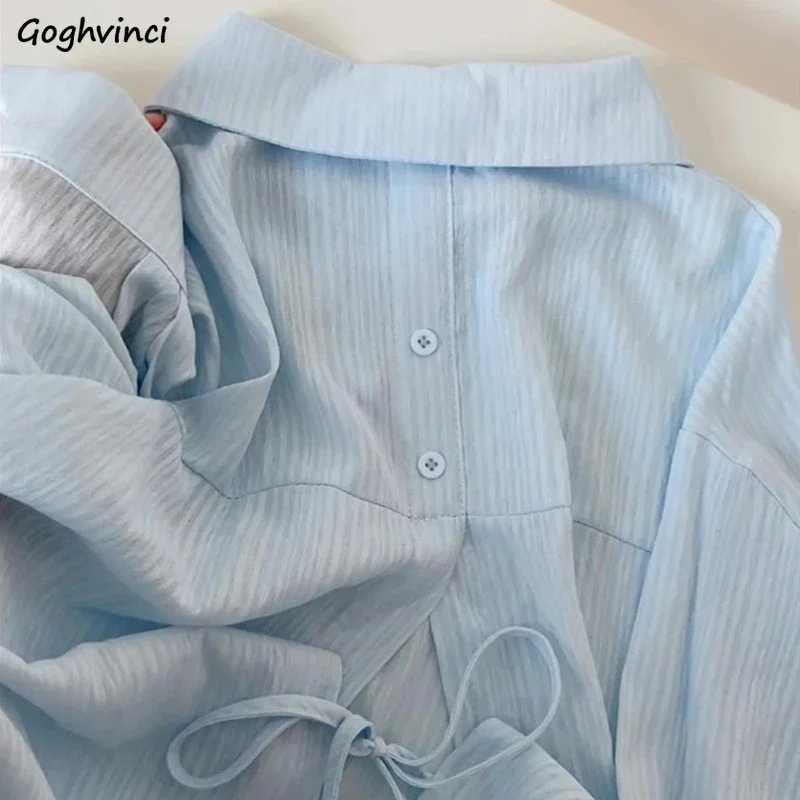 

Casual Shirts Women Summer Back-slit Loose Solid Korean Style Chiffon Sunscreen All-match Streetwear Button Long Sleeve