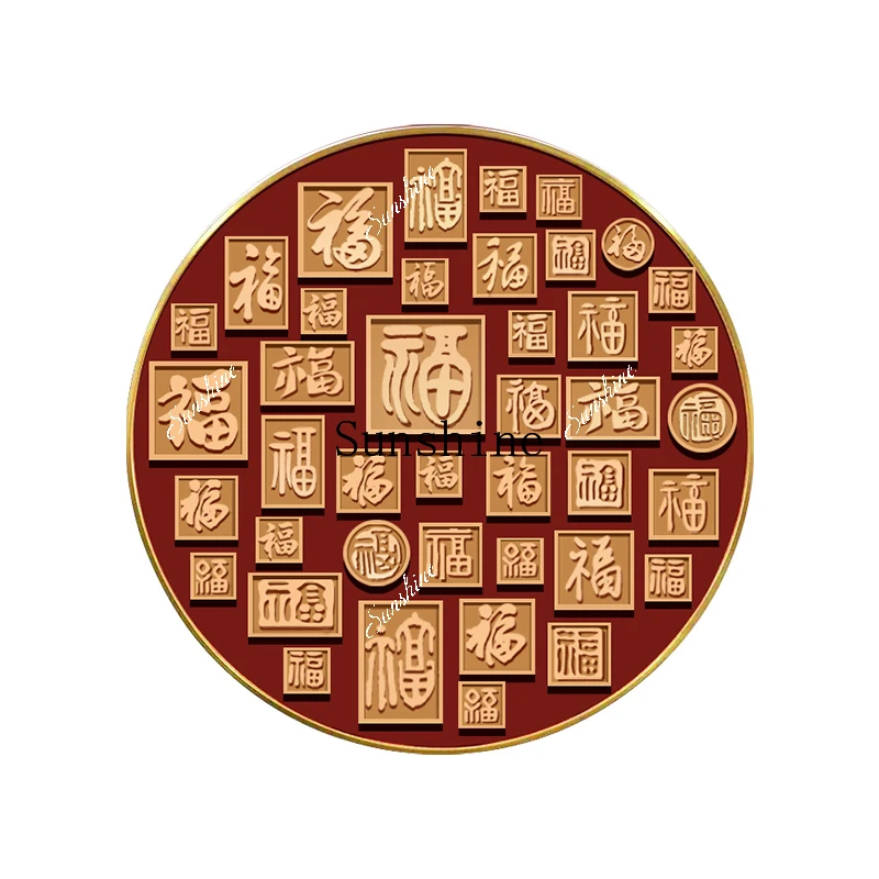 New Chinese Baifu calligraphy and painting high-grade 3d three-dimensional wood carving entrance decorative painting round  FT