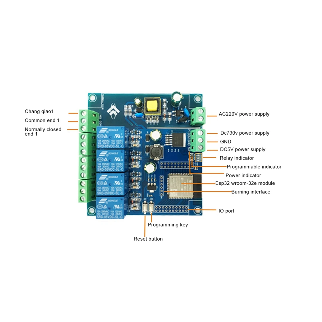 AC 220V/DC 5-30V Power Supply ESP32 WIFI Bluetooth BLE Four-Way Relay Module ESP32-WROOM Development Board 1/O Port