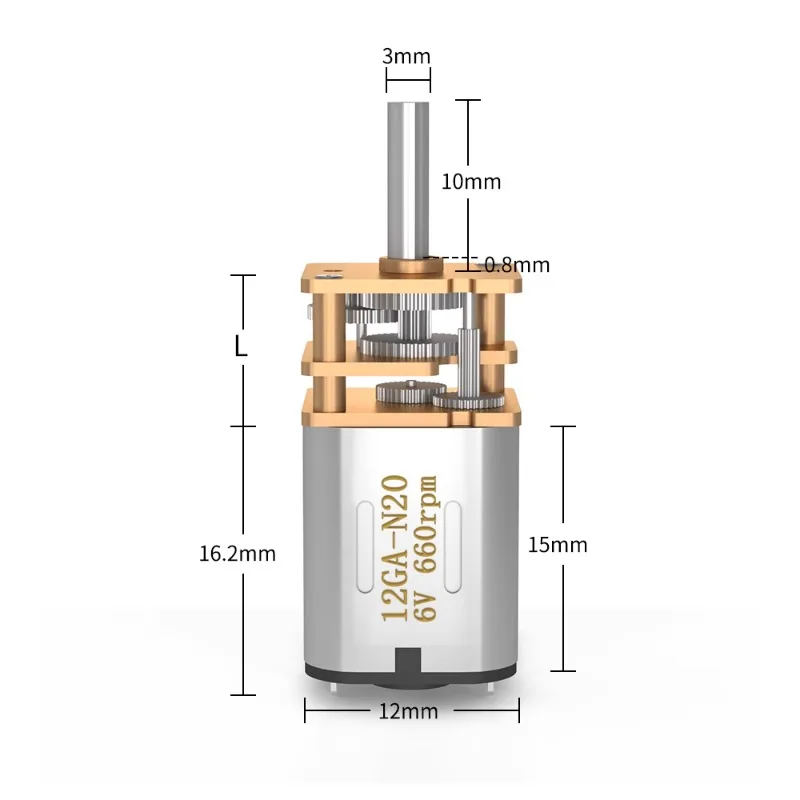 12mm micro DC gear motor, 3V, 6V, 12V metal gear low-speed motor, GA12-N20 intelligent car