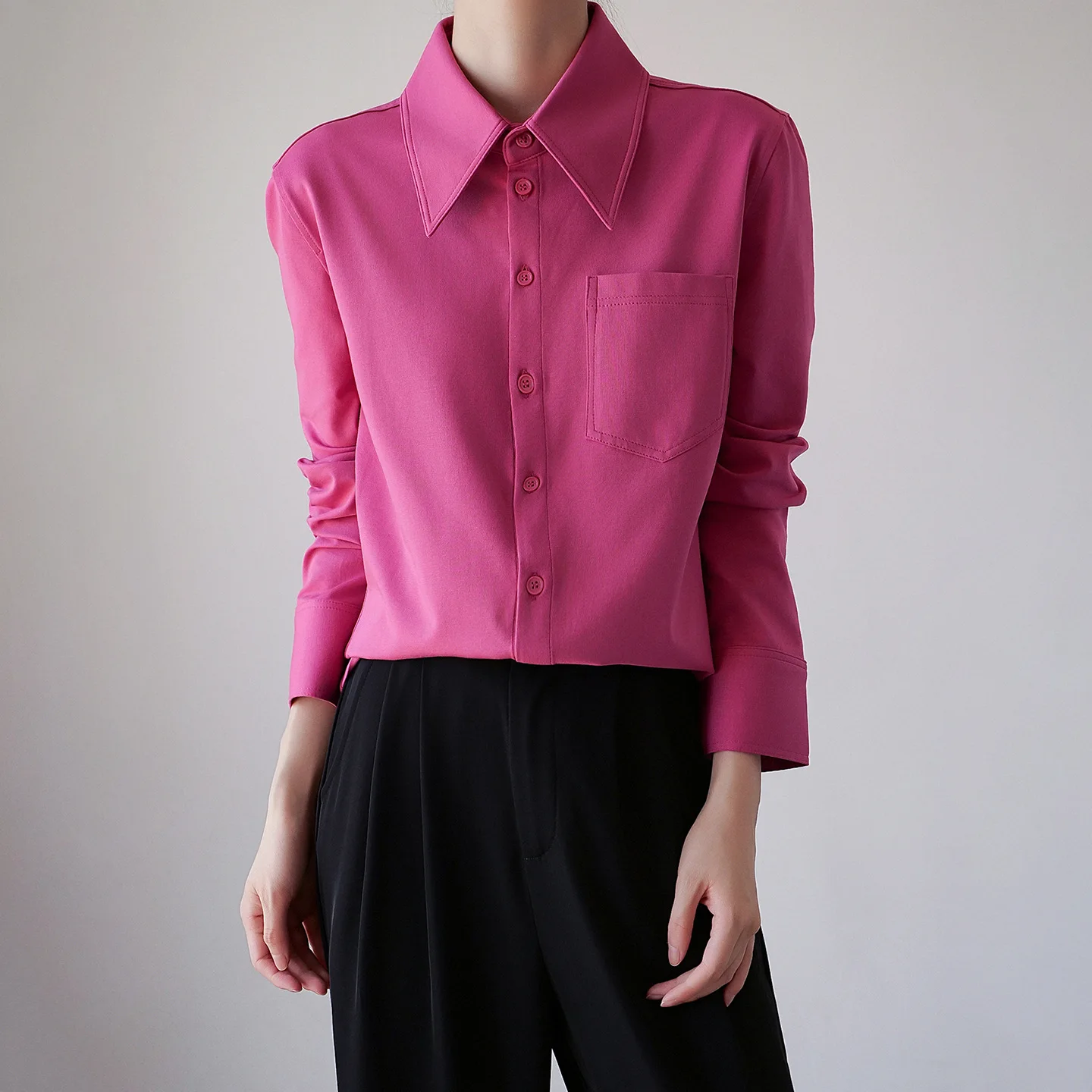 

Autumn Winter Elastic Pure Cotton Warm Bottoming Shirt Workplace Commuting Slim Temperament Slim Long-sleeved Shirt Women