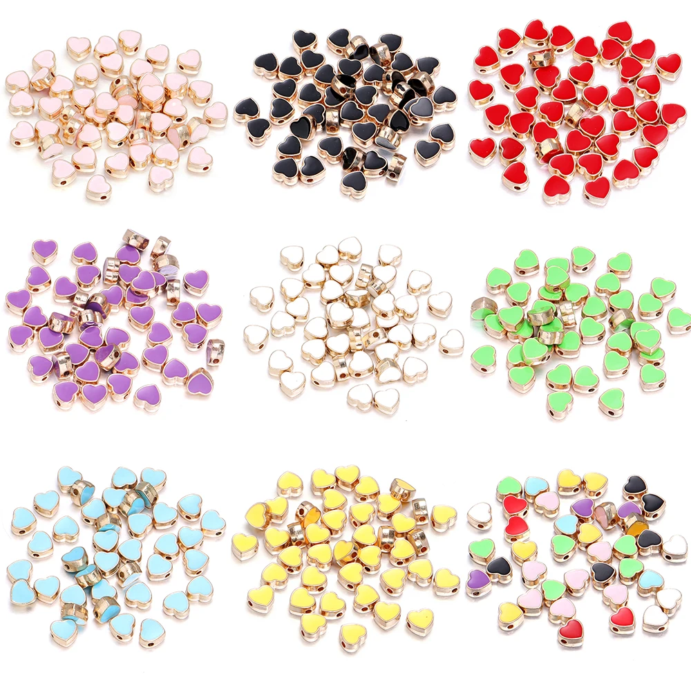 10pcs/lot 8mm Alloy Heart Beads Enamel Double Sided Love Spacer Beads for DIY Bracelet Necklace Jewelry Making Accessories