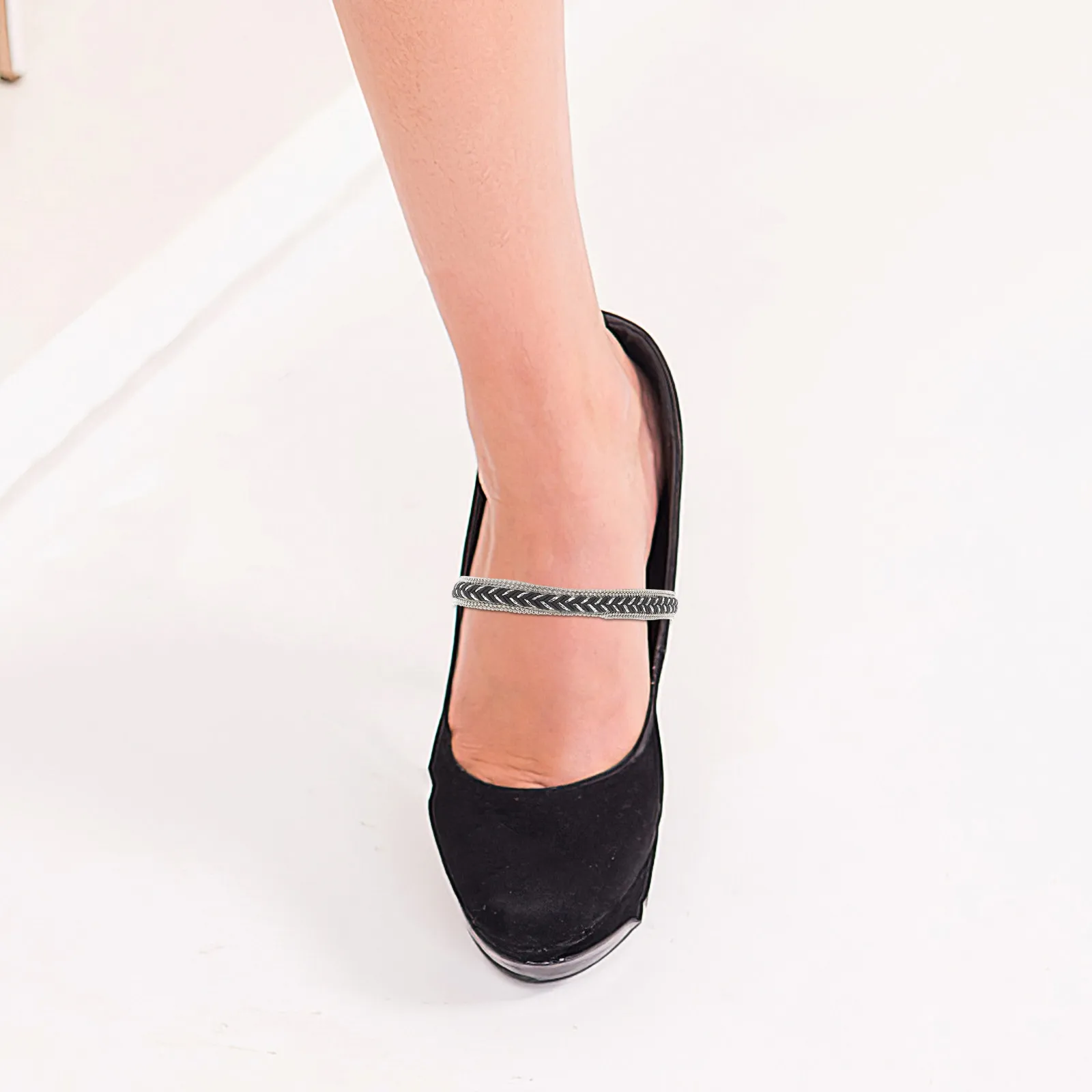4pcs High Heel Strap Elastic Anti-Slip Ankle Band Rhinestones No Tie Shoe Laces Detachable Stretchy Support Daily Use Shoe