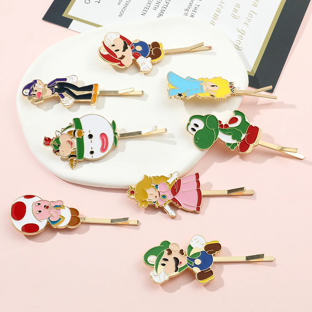 New Super Mario Hair Pin Luigi Yoshi Princess Peach Cartoon Anime Figure Bobby Pin Girls Jewelry Accessories For Women Cosplay