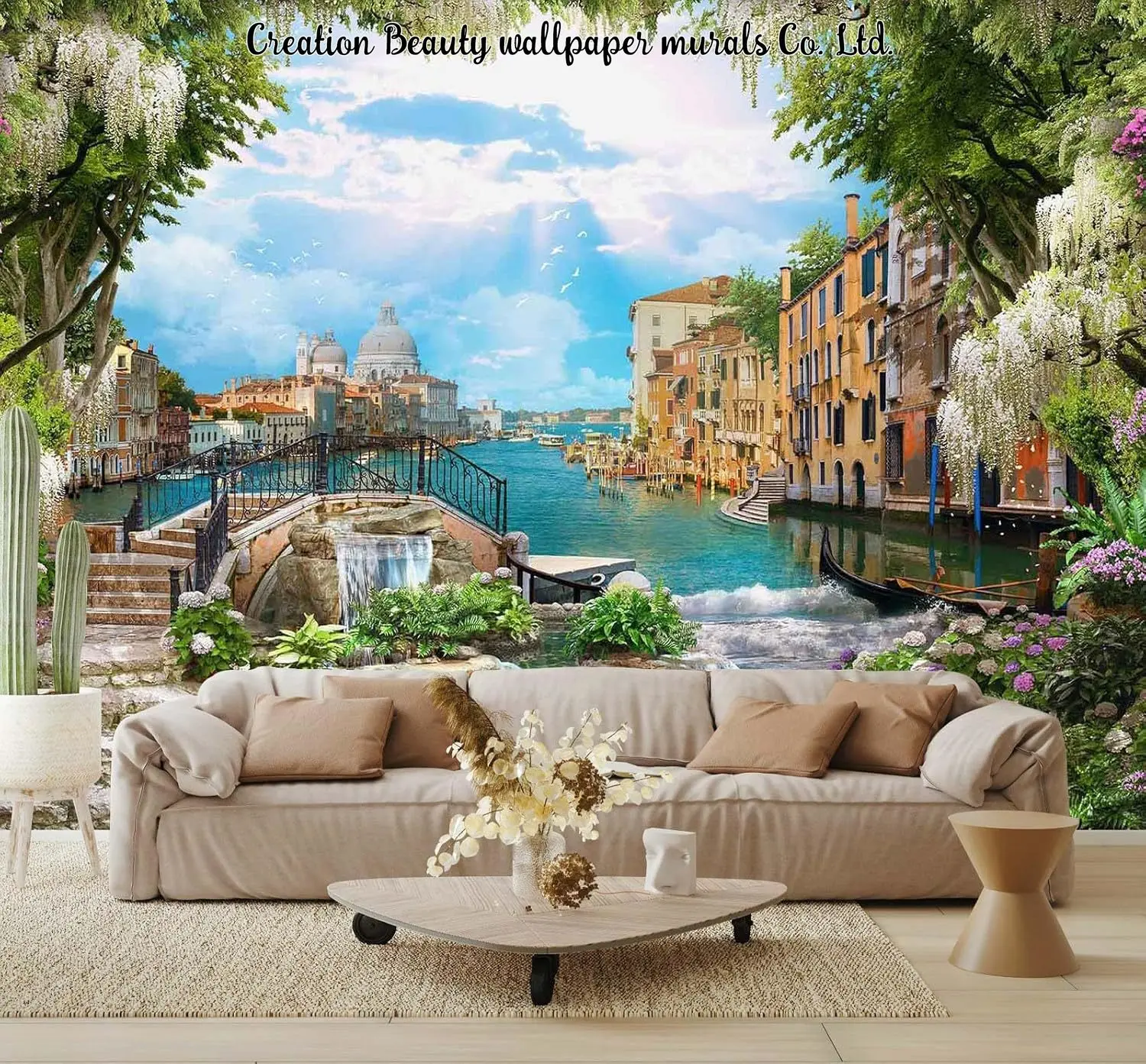

Venice Garden Wallpaper River Flower Ancient City Mural Bedroom Living Room Wall Decor Restaurant Cafe Coffee Shop Wall Paper