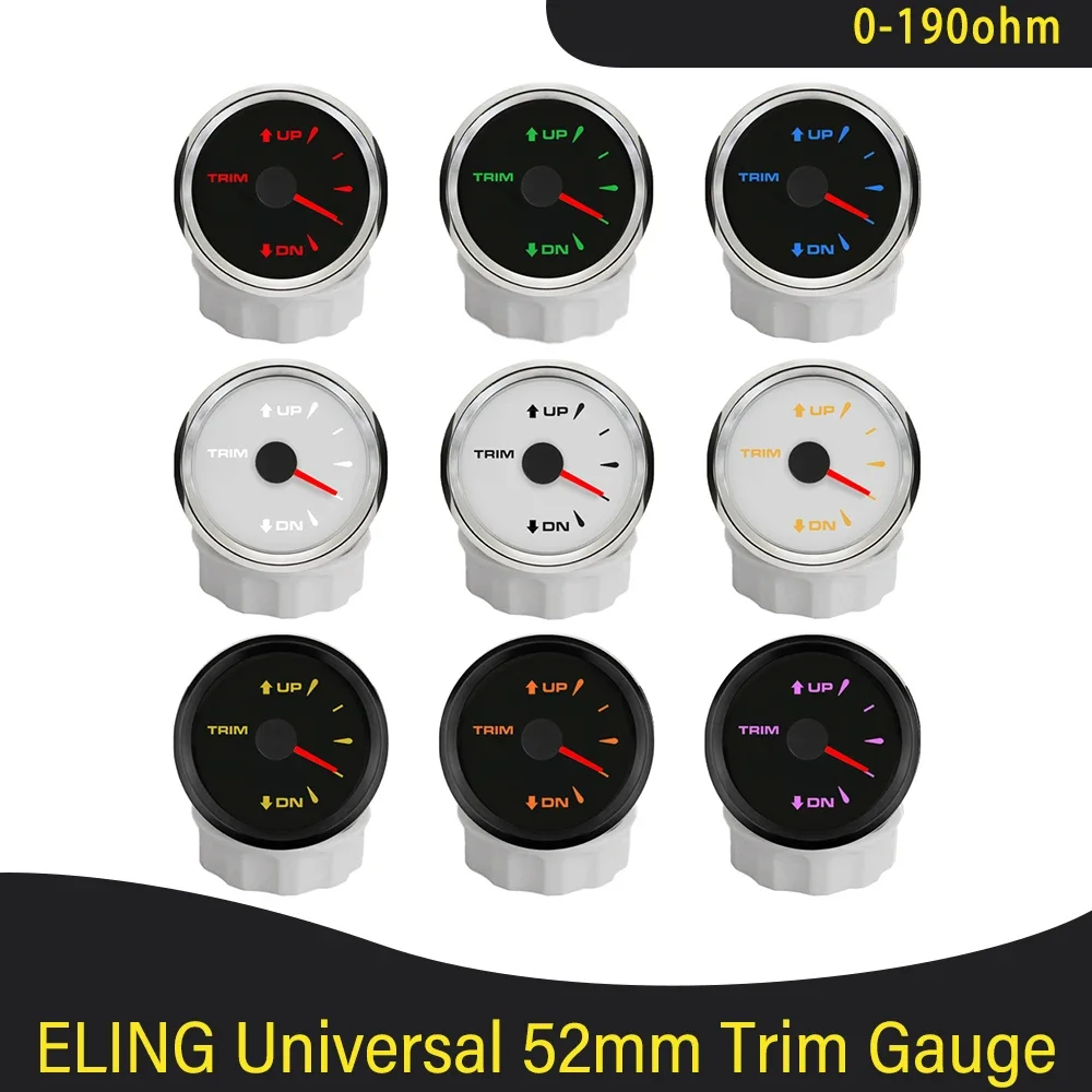 

Universal 12V 24V 52mm Trim Gauge Meter Inboard Outboard Engine 0-190ohm Signal with 8 Colors Backlight for Boat Yacht Ship