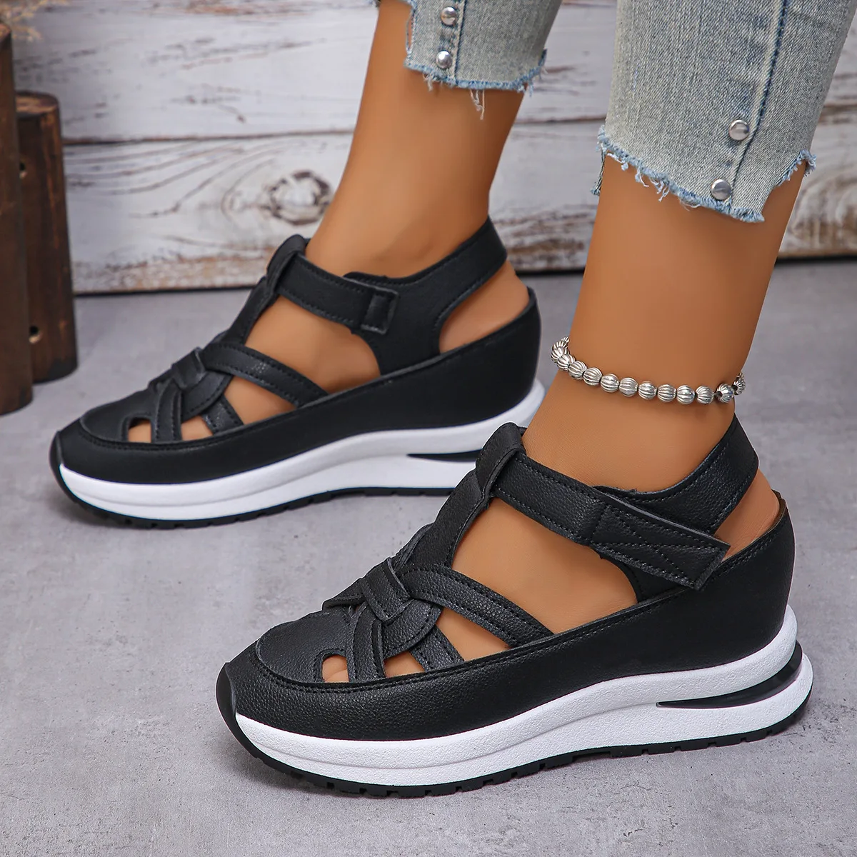 

Women's Closed Toe Wedge Platform Sandals – Adjustable Ankle Strap Comfort Shoes for Summer