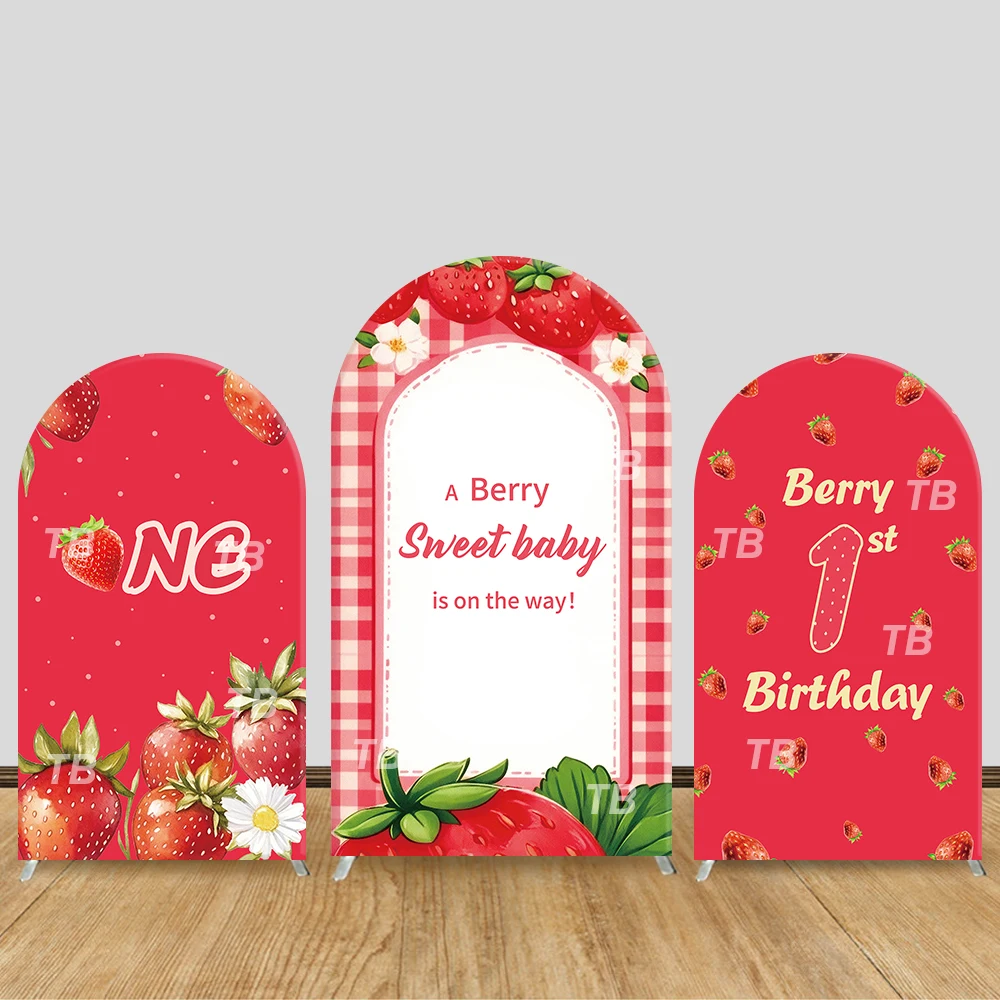 

Strawberry Theme Arch Backdrop Cover 1st Birthday Pattern Kids Baby Shower Party Home Indoor Decoration Photo Booth Props