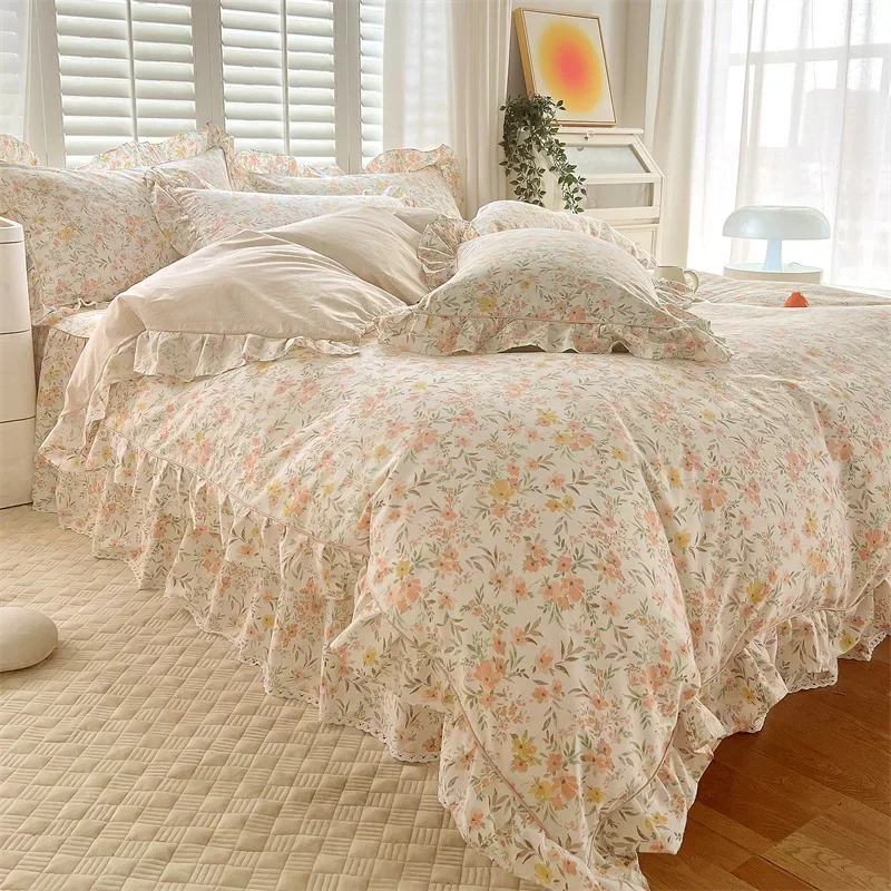 Ruffle Bedding Set 100% Cotton 1 Duvet Cover 2 Pillowcases No Sheet  Ultra Soft Touch Floral Style 200x230 220x240