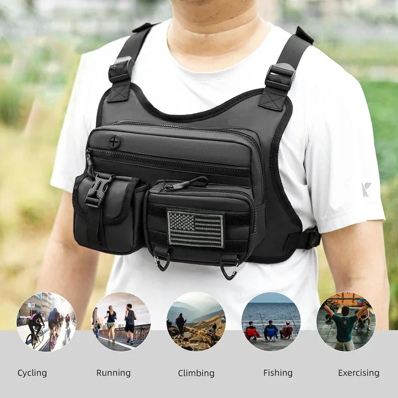 Tas Dada Olahraga Pria, Tahan Air, Ringan, Tas Rompi Depan Berlari dengan Pemegang Ponsel Bawaan & Penyimpanan Ekstra untuk Berburu