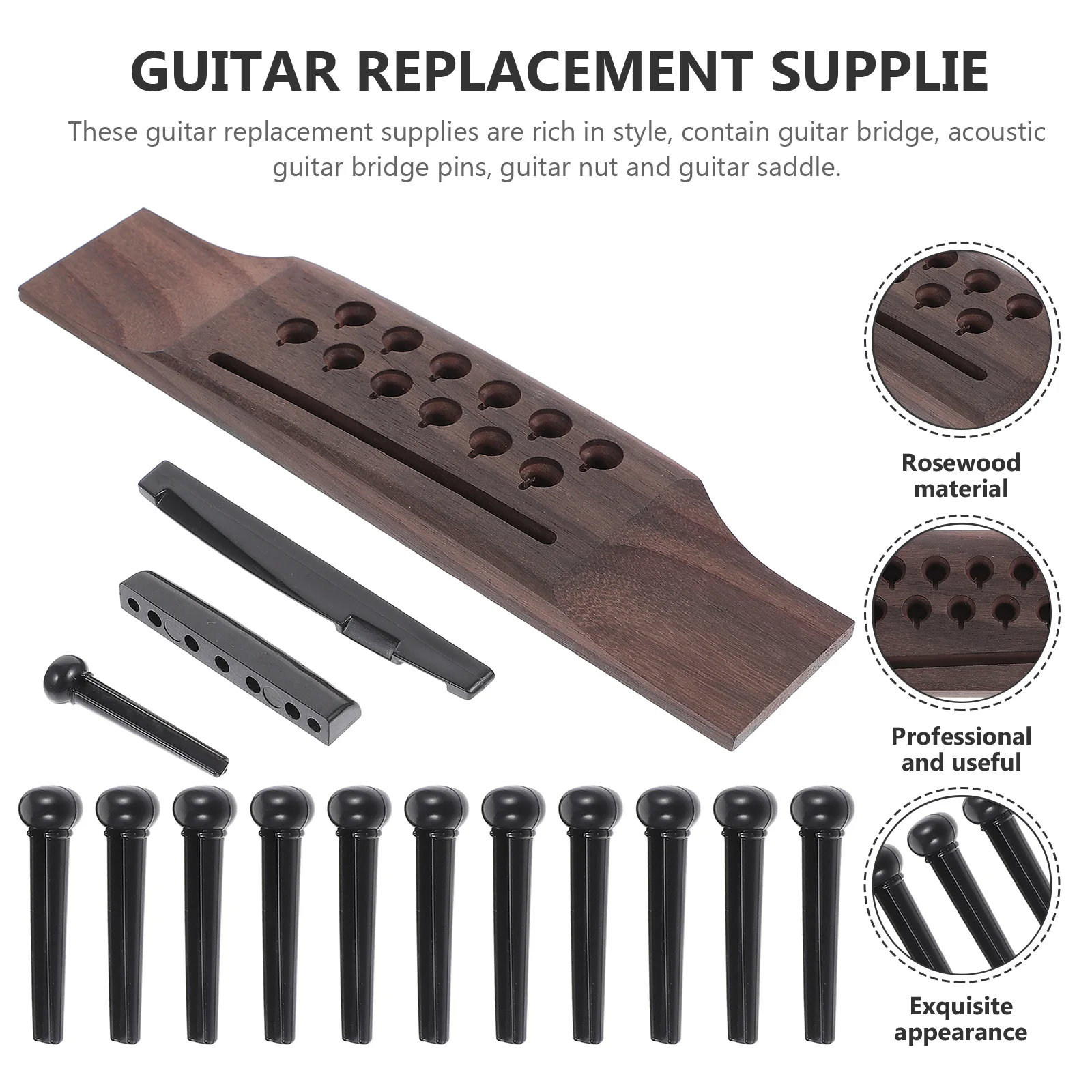 12-string Folk Rosewood Bridge Twelve-hole Lower Saddle Nail Upper and Pillow Set Guitar Pegs Pins Acoustic Ballad