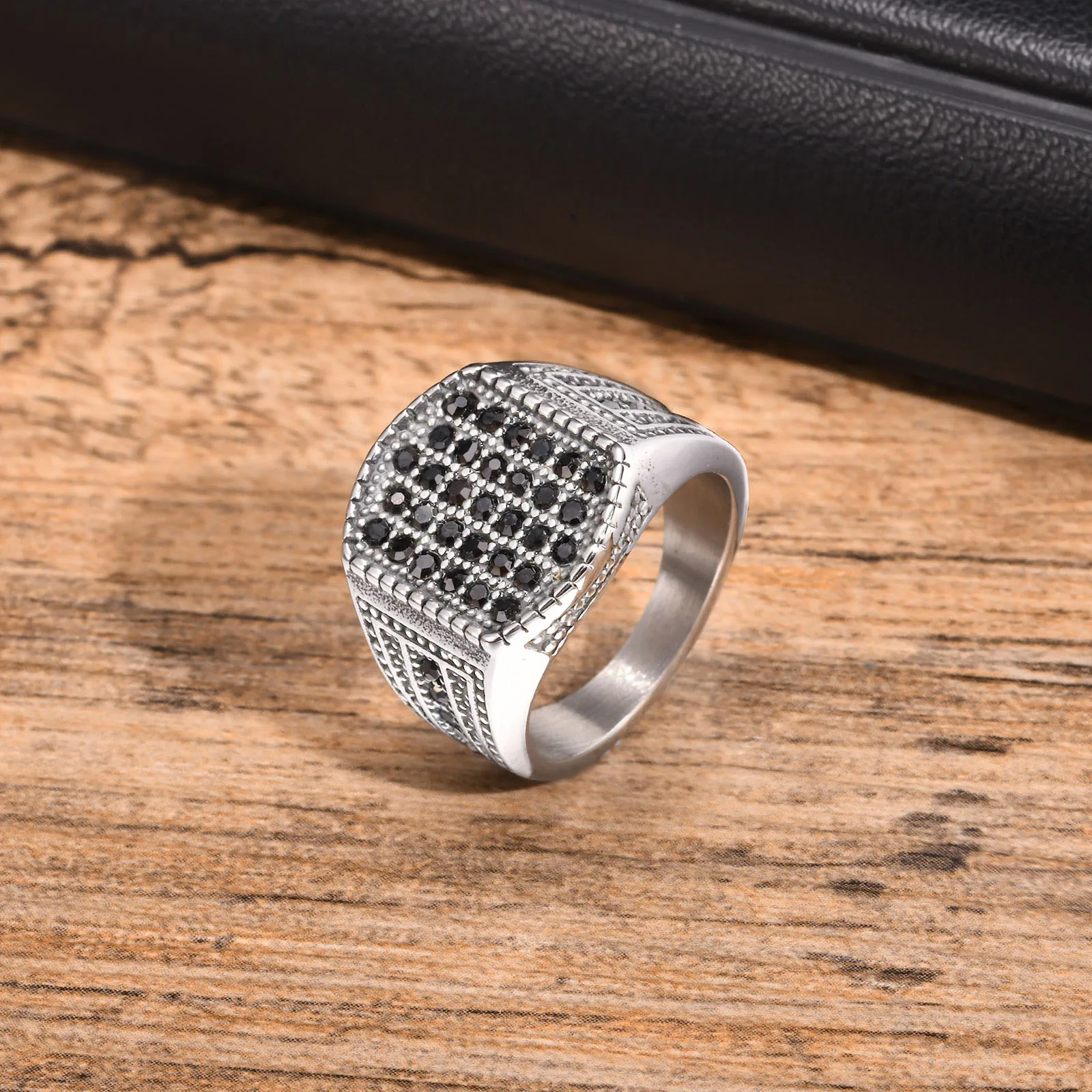 Black Stone Ring for Men Boys,Stainless Steel Thumb Ring Chunky Ring Square Ring,Luxurious Punk Male Jewelry Gifts