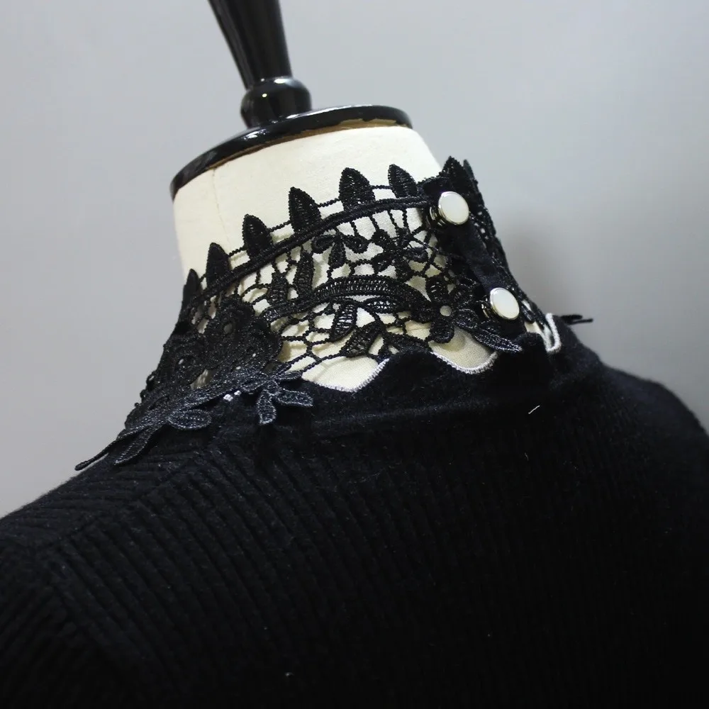 Fashion Lace Floral Fake Collar Detachable White Black Removable Collar All-match Casual Half High Collar for Women