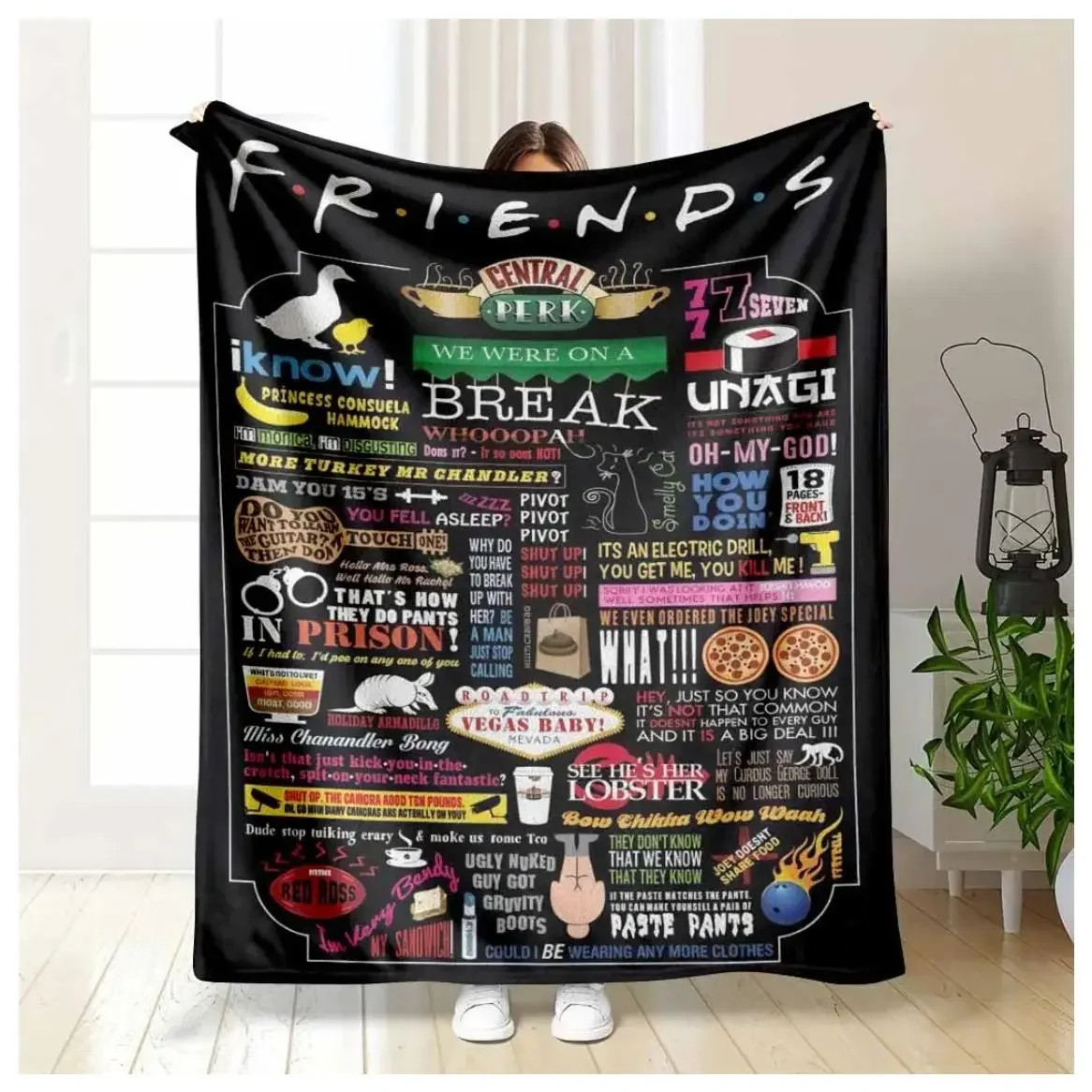 Customize Friends Inspired Flannel Blanket Central Perk Quotes Print Soft Cozy Throw with Colorful Iconic Design Perfect for Sof