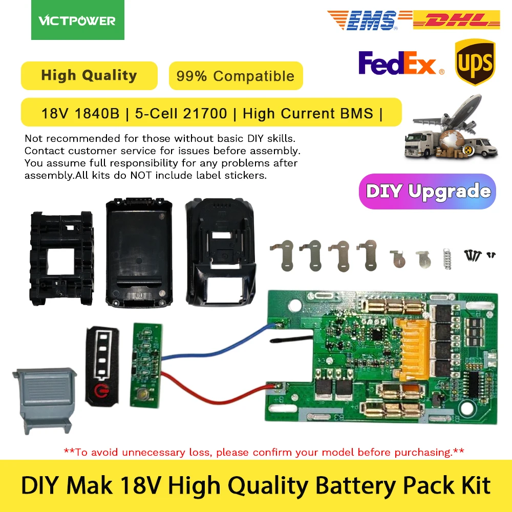 

Ультратонкий аккумуляторный блок для Mak 18V BL1840B, 5-элементный (21700, 5S1P), со встроенной высокотоковой BMS, на замену