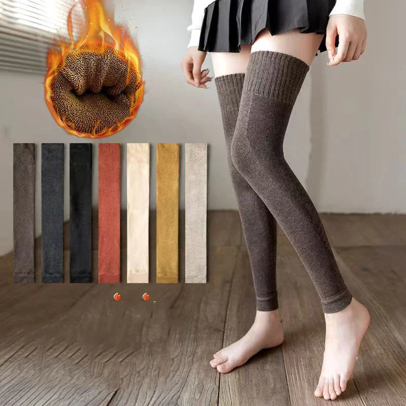 Autumn Winter Woolen Yarn Thigh High Stockings Thick Warm Knee High Socks Windproof Knee Protection Fashion Outerwear Socks