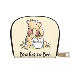 Leather Cartoon Winnie The Pooh Bee Card Holders Pocket Wallet for Women Girls Fashion Portable Cards Bags Large Capacity