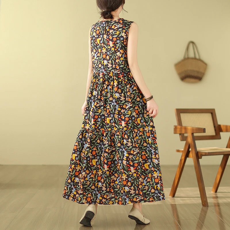 Bloemenprint Maxi Dr Hoge taille Afslankend Svel Vest Sle Lange Dr voor grote maten Dames Woon-werk Sle Verzameld Los...