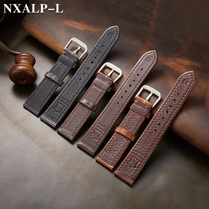 Vintage Genuine Leather Strap Oil Wax Discoloration Cowhide Leather Watchband 18mm 20mm 22mm High Quality Business Watch Band