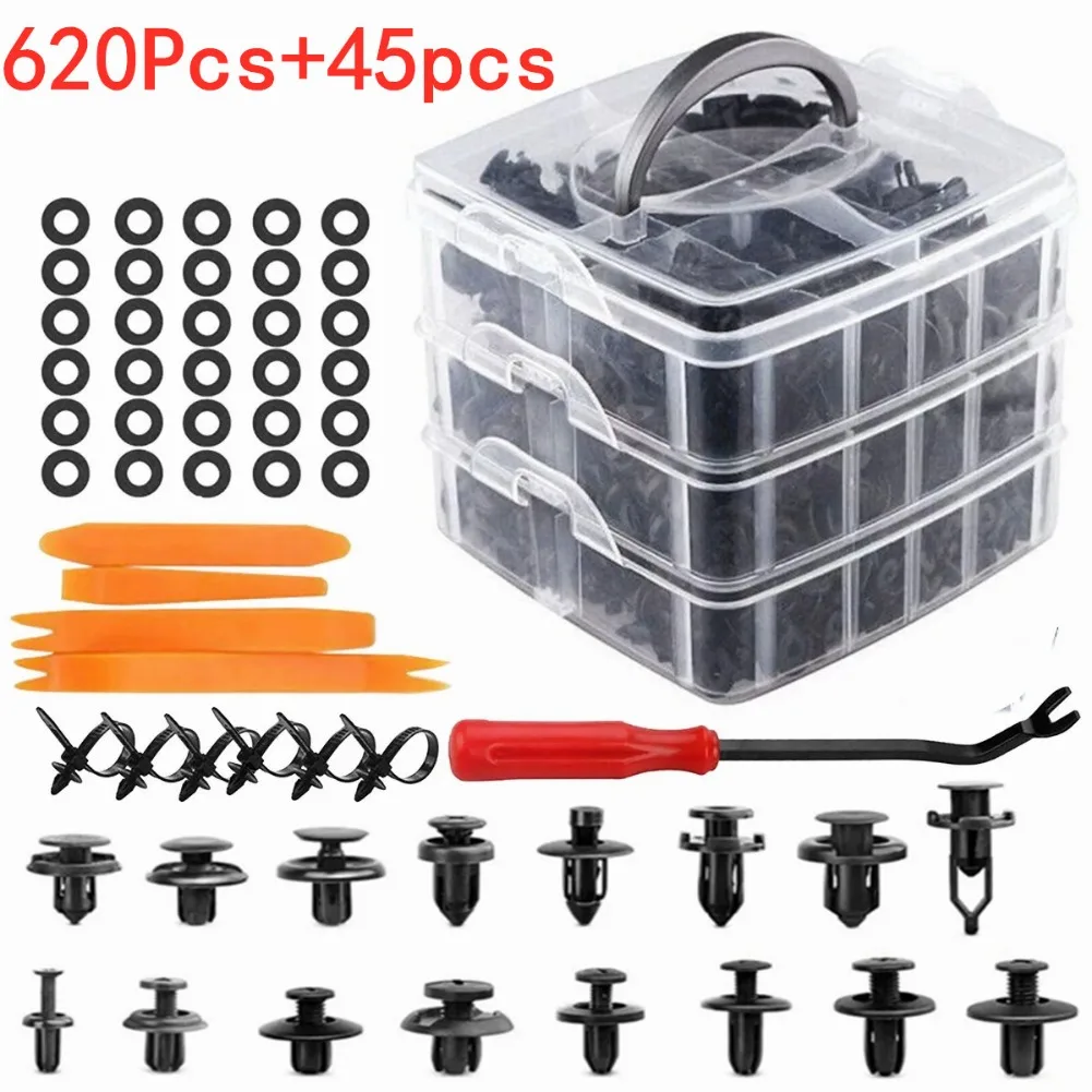 100-620pc Car Plastic Retainer Clips for Auto Fender Push Pin Rivet Door Trim Panel Retainer Car Bumper Mixed Size Fastener Tool