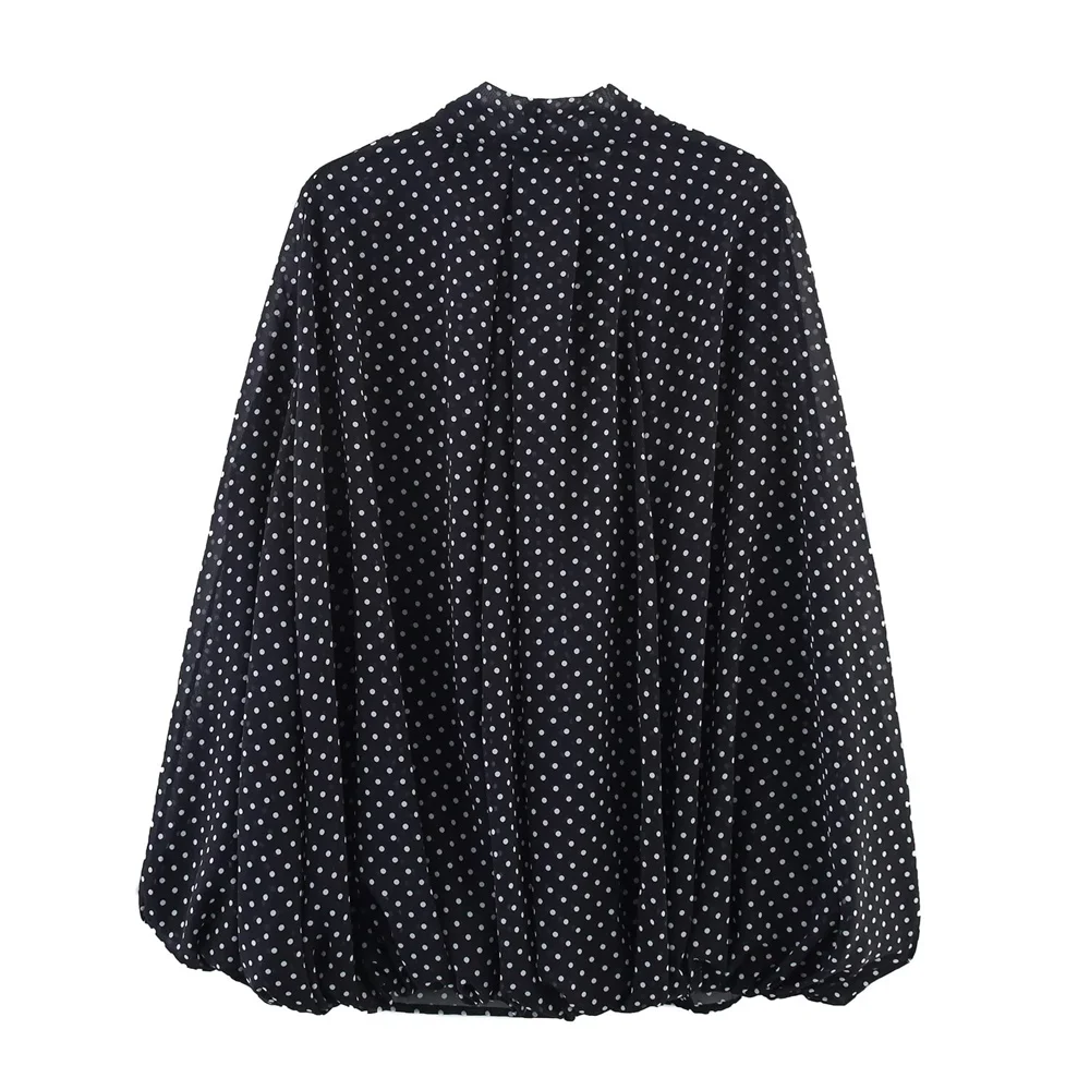 women's bow embellished cape style shirt with polka dots for spring and summer new casual women's clothing
