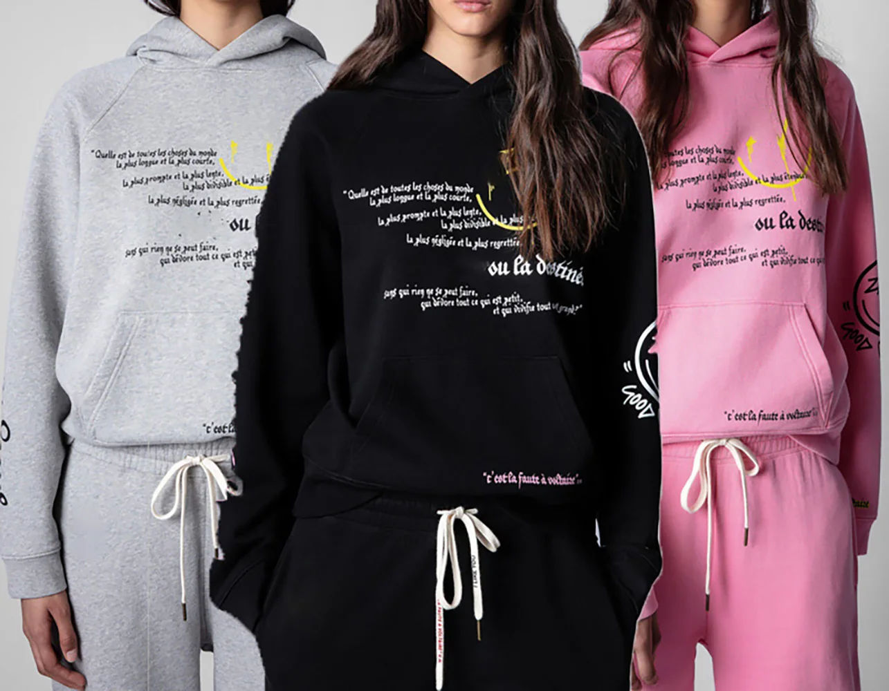 Women's Sweatshirt Happy Face Letter Printed Hooded Long Sleeve Pocket Pullover Fleece Sweatshirt Fashion Casual Sports Tops