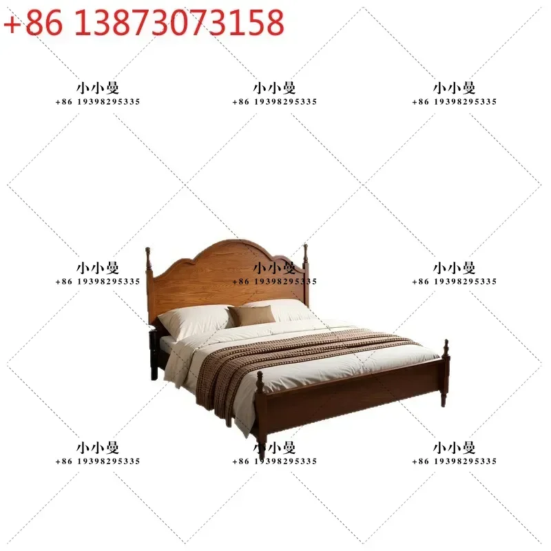 French antique solid wood bed master bedroom retro 1M8 double bed ash wood wedding bed