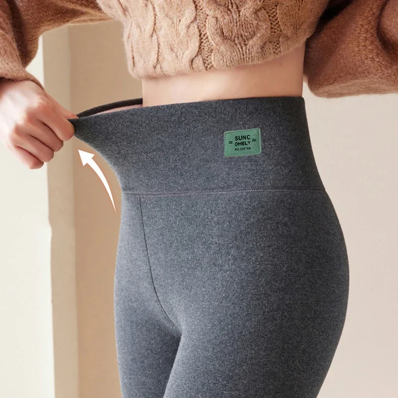Autumn Winter High Waist Thermal Pants Women Solid Color Thicken Plush Warm Leggings Woman Elastic Slim Cotton Pants Female