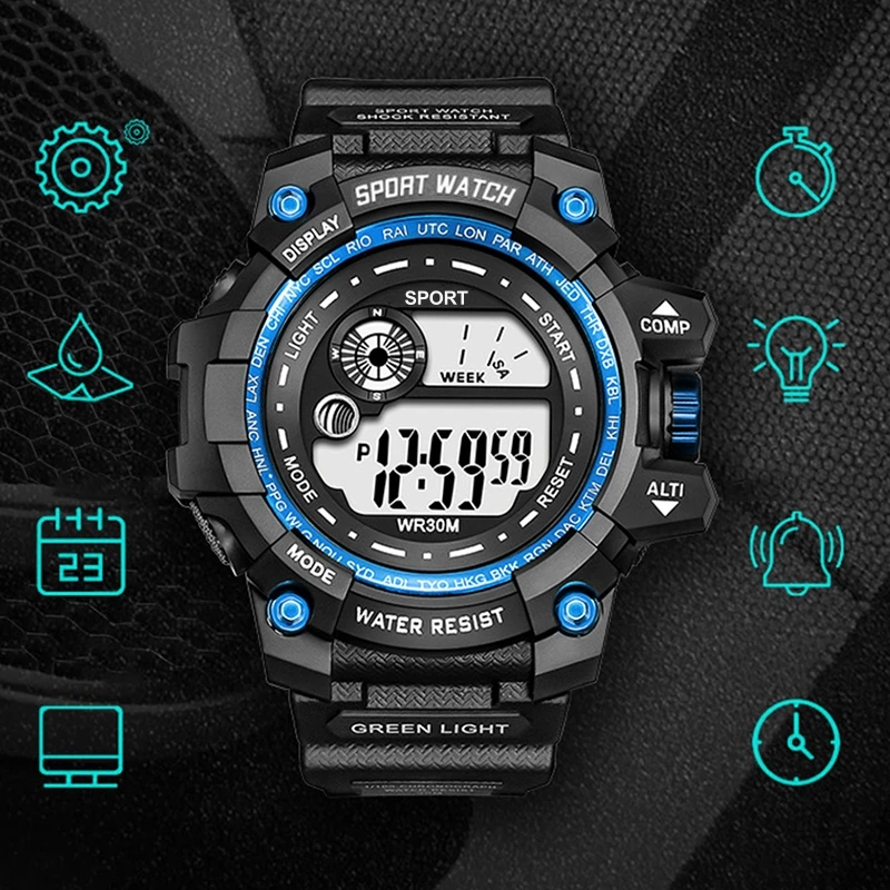 COOBOS New Men LED Digital Watches Luminous Fashion Sport Waterproof Watches For Man Date Army Military Clock Relogio Masculino