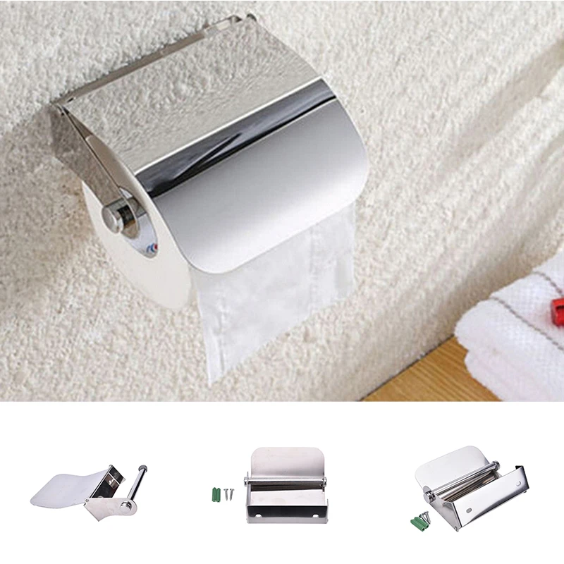 Stainless Steel Bathroom Toilet Paper Holder Roll Tissue Box Wall Mounted Holder