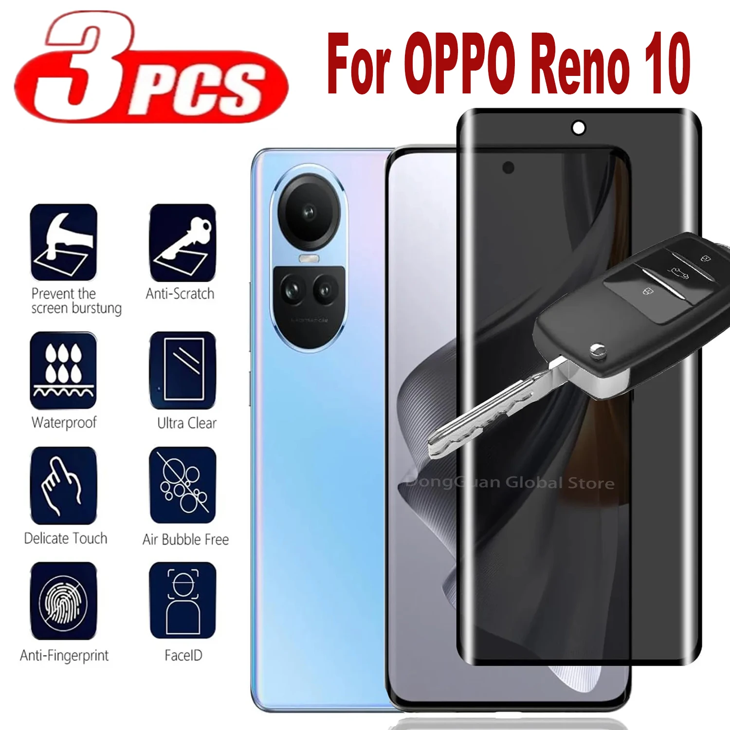 

3Pcs 3D Screen Protector Privacy Glass For OPPO Reno 10 Pro + Anti Spy Tempered Glass Unable to unlock with fingerprint