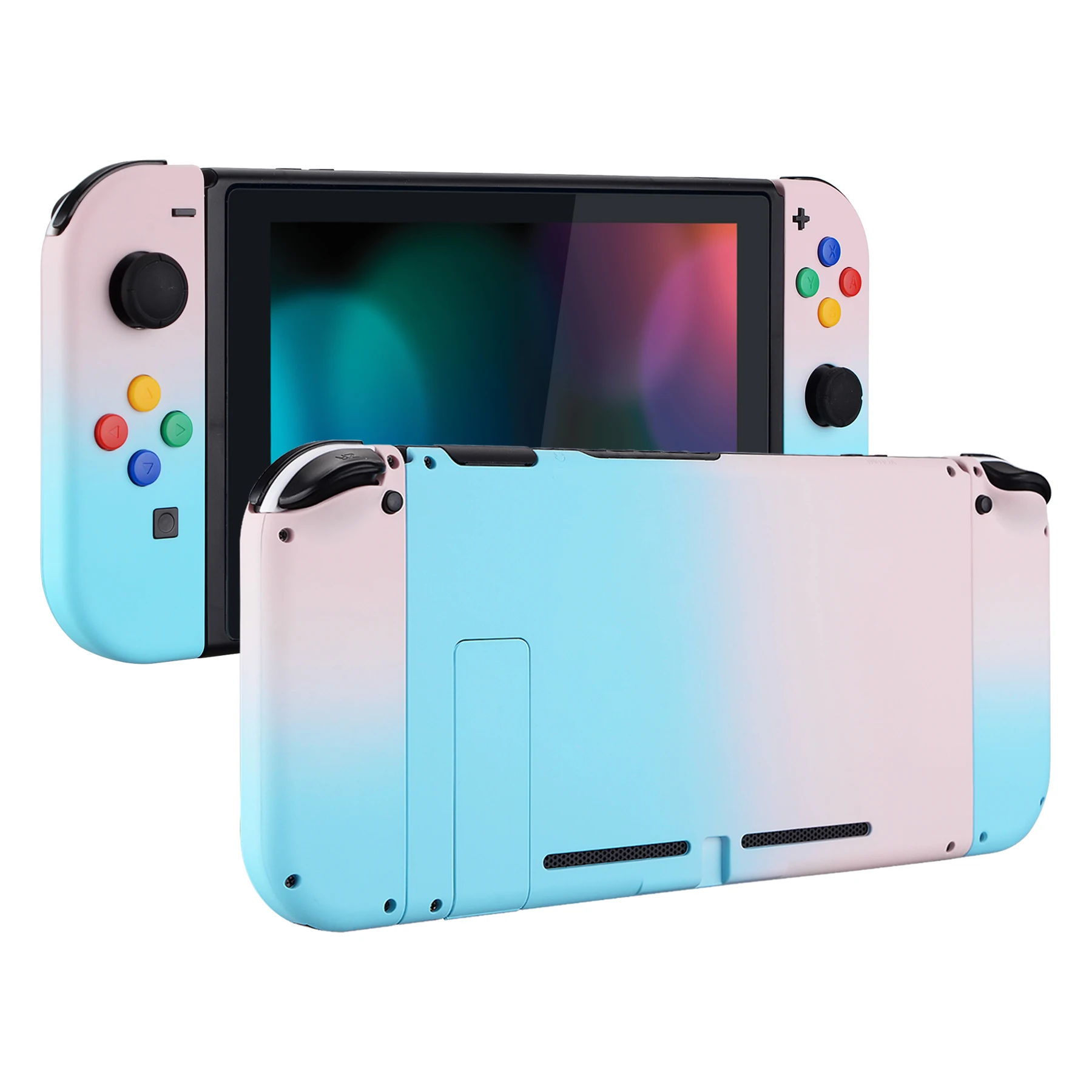 eXtremeRate DIY Replacement Back Shell with Full Set Buttons for NS Switch, Joycon Handheld Grips Kickstand - Gradient Pink Blue