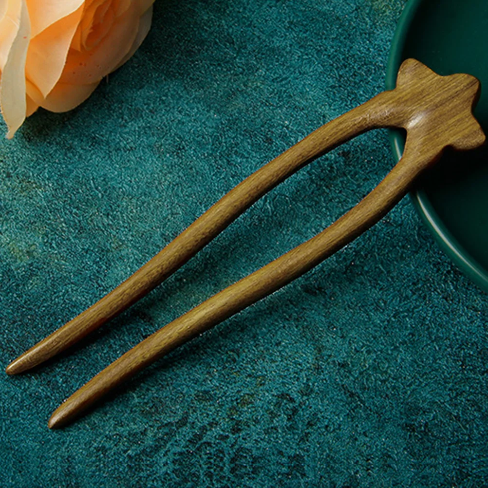 Pinwheel Hair Clip Green Sandalwood Star Double Hairpin Pins Sticks for Buns Miss